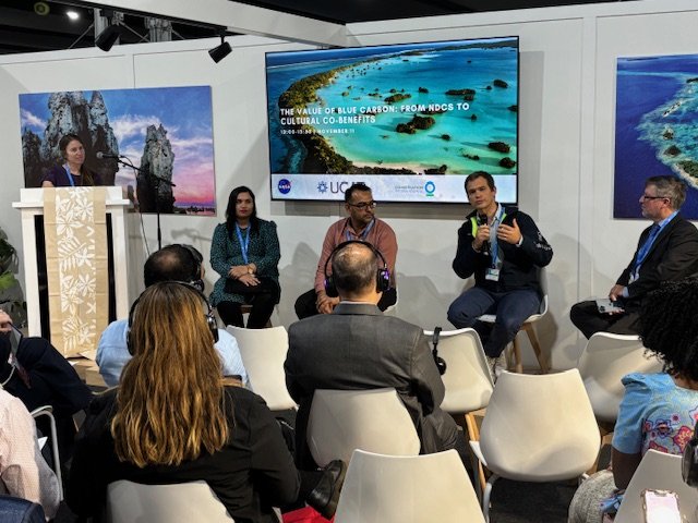 ESA's Clement Albergel at the Moana Blue Carbon pavillion COP29