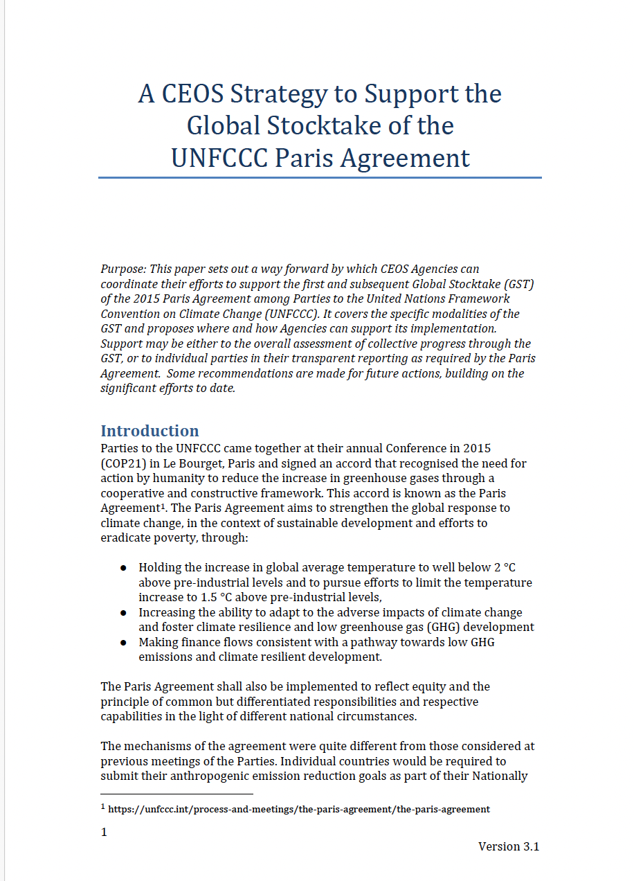 CEOS strategy to suport the Global stocktake